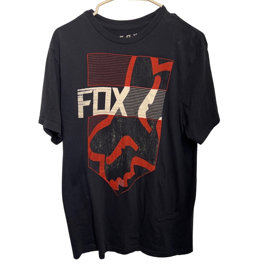 Fox Racing Men Navy Blue Graphic Logo T-Shirt Standard Fit M SS Motocross MX MTB